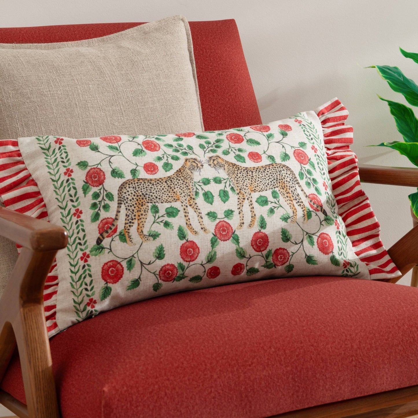 Okara Leopards Printed Ruffle Cushion Cover: 30 x 50cm - Cobblestone Australia