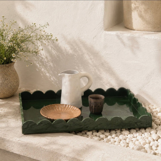 Olive Green Timber Large Rectangle Serving Tray 60cm - Cobblestone Australia