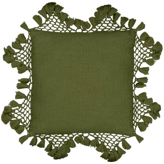 Olive Tassel Trim Cushion Cover: 45 x 45cm - Cobblestone Australia