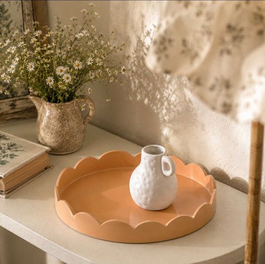 Peach Scallop Timber Medium Round Serving Tray 36cm - Cobblestone Australia