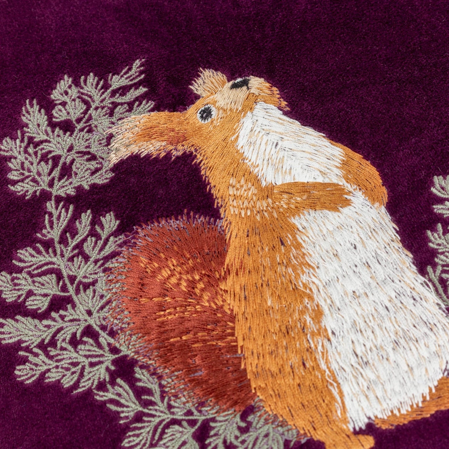 Plum Pineberry Forest Embroidered Velvet Look Cushion Cover: 45 x 45cm - Cobblestone Australia