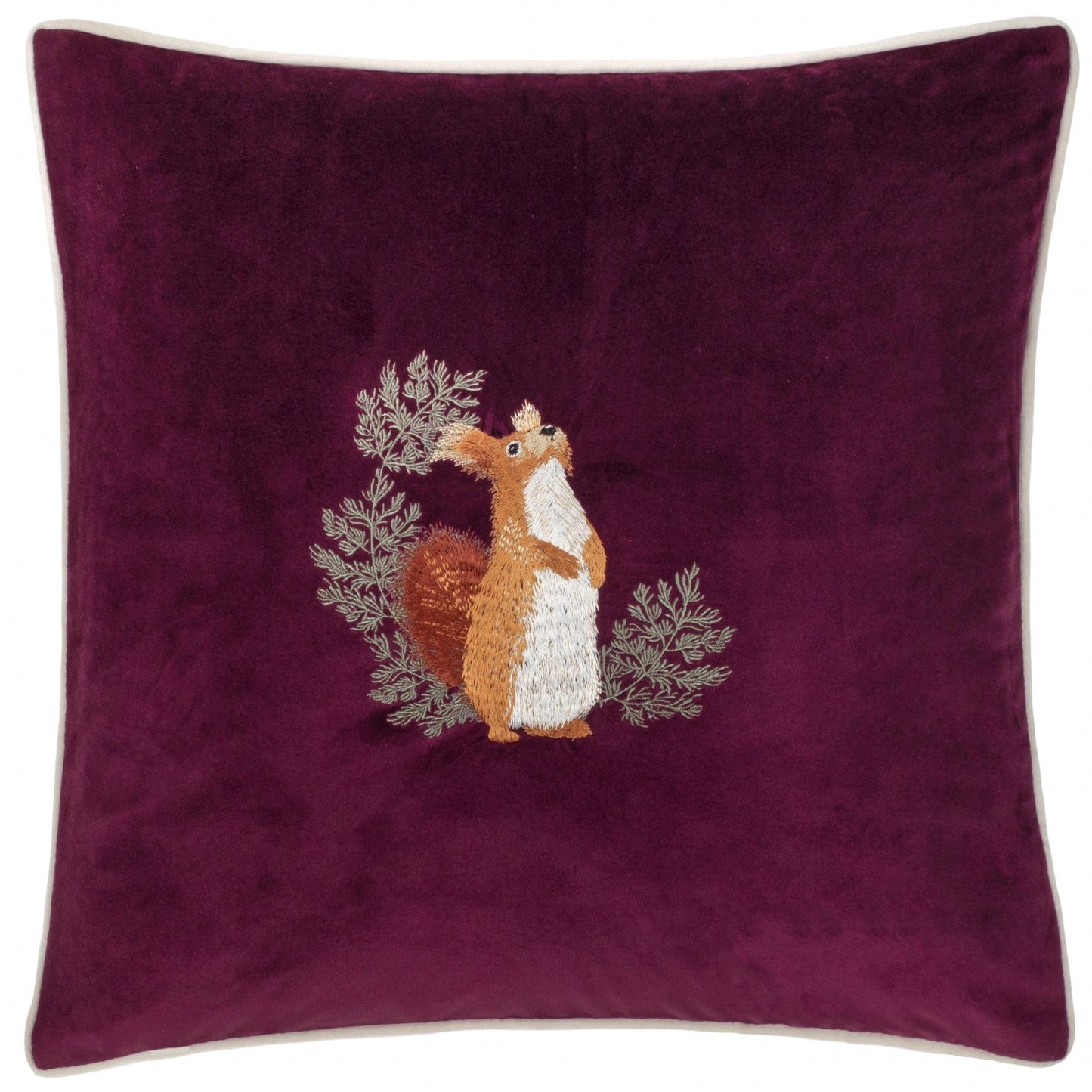Plum Pineberry Forest Embroidered Velvet Look Cushion Cover: 45 x 45cm - Cobblestone Australia