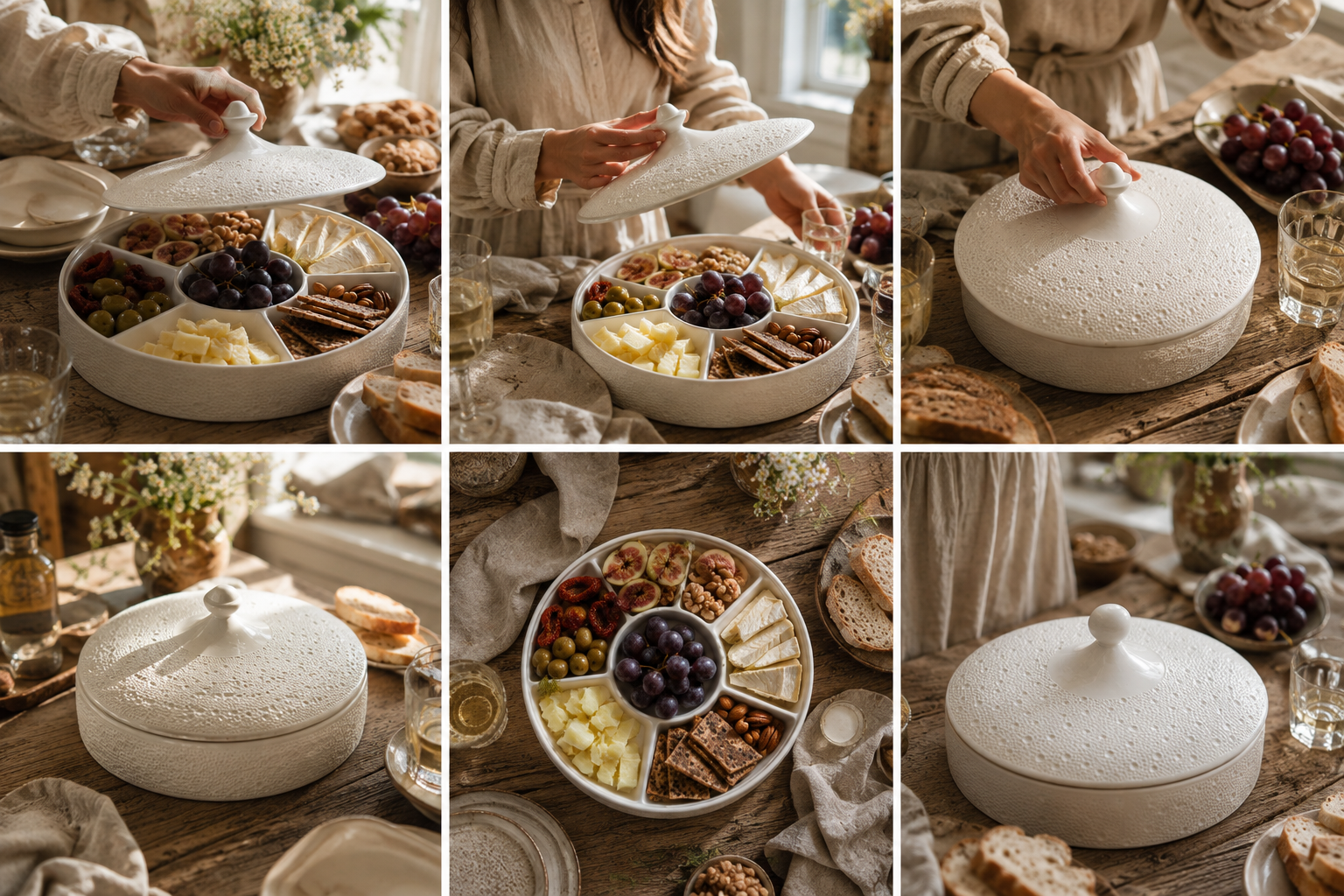 Dinner Party Divided Porcelain Platter with Lid Cobblestone Australia