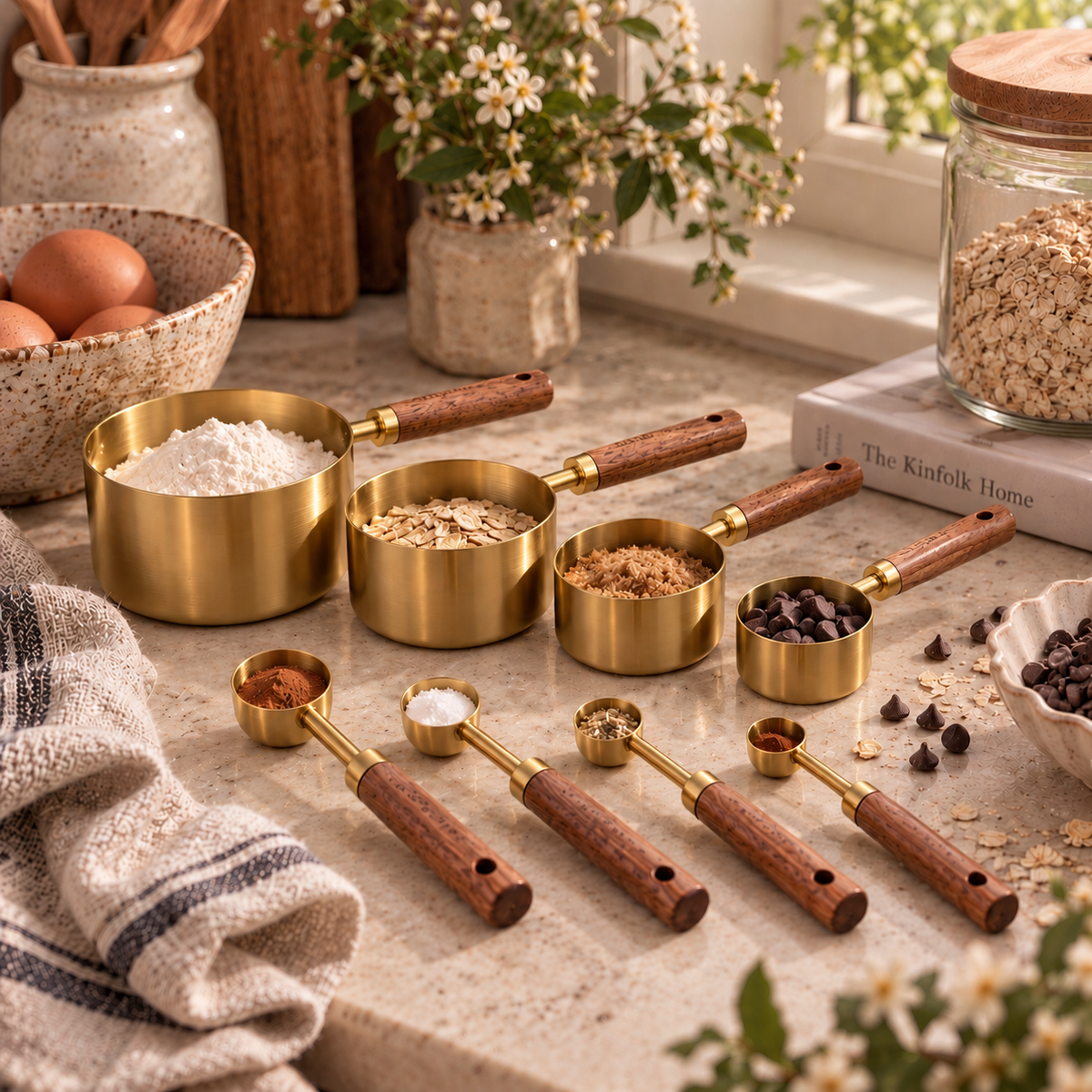 The Homestead 8pc Measuring Cup & Spoon Set ~ Heirloom Gold & Timber Cobblestone Australia