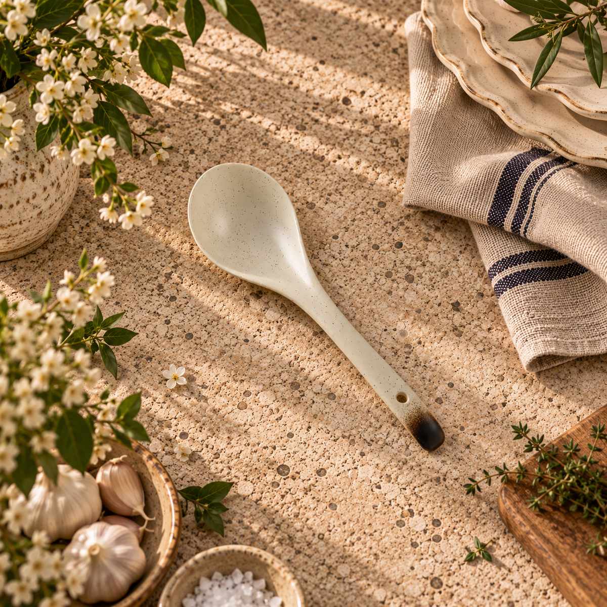 The Homestead Ceramic Serving Spoon ~ Toasted Cream Cobblestone Australia