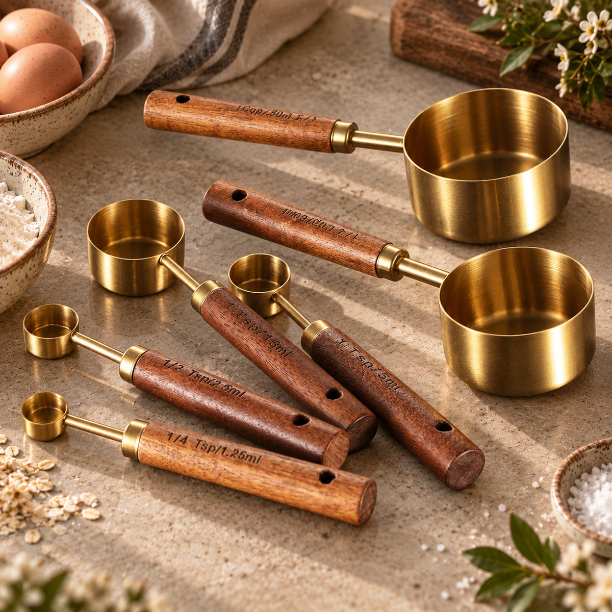 The Kitchen Drawer Measuring Cup & Spoon Set of 8 ~ Heirloom Gold & Timber Cobblestone Australia