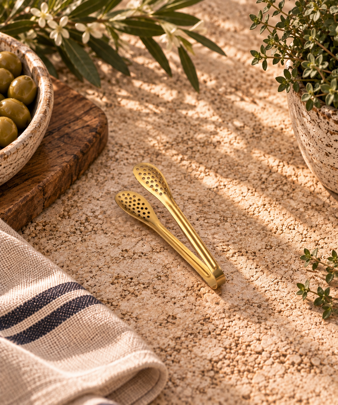 The Homestead Straining Tongs ~ Heirloom Gold Cobblestone Australia