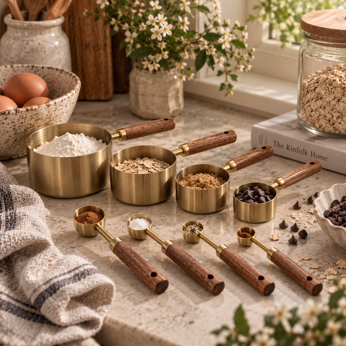 The Kitchen Drawer Measuring Cup & Spoon Set of 8 ~ Heirloom Gold & Timber Cobblestone Australia