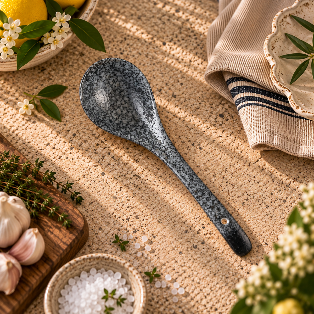 The Homestead Ceramic Serving Spoon ~ Peppered Grey Cobblestone Australia