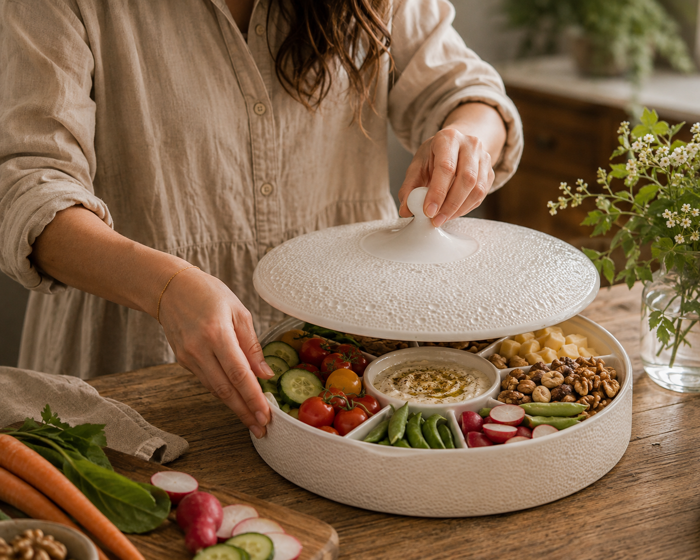 Dinner Party Divided Porcelain Platter with Lid Cobblestone Australia