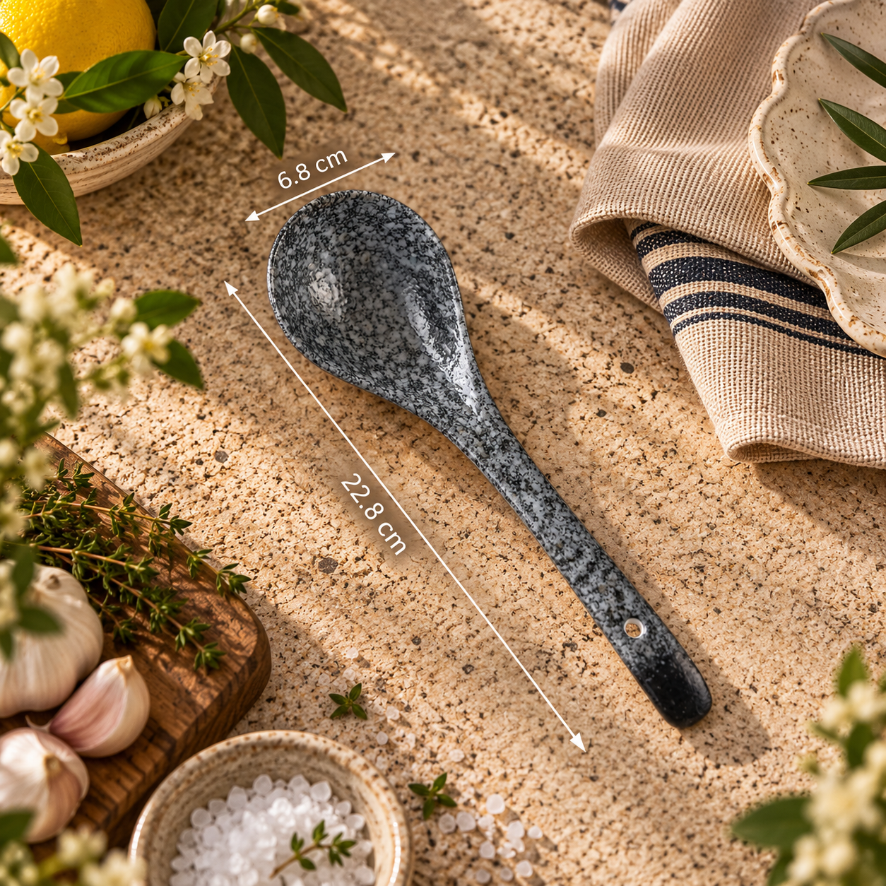 The Homestead Ceramic Serving Spoon ~ Peppered Grey Cobblestone Australia