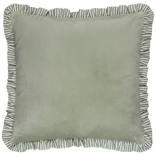 Sage Ruffle Matte Velvet Look Cushion Cover: 45 x 45cm - Cobblestone Australia