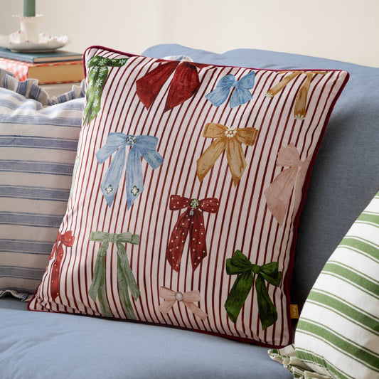 Silk Look Bow Printed Cushion Cover: 45 x 45cm - Cobblestone Australia