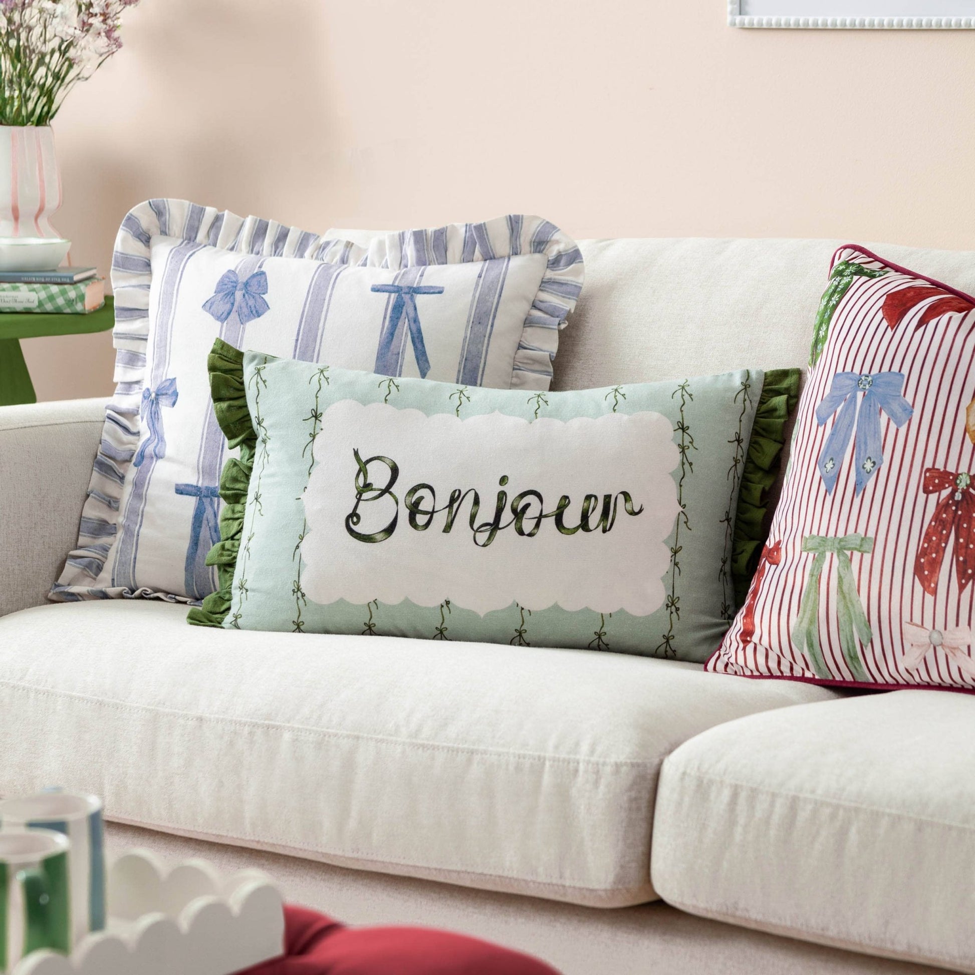 Silk Look Bow Printed Cushion Cover: 45 x 45cm - Cobblestone Australia