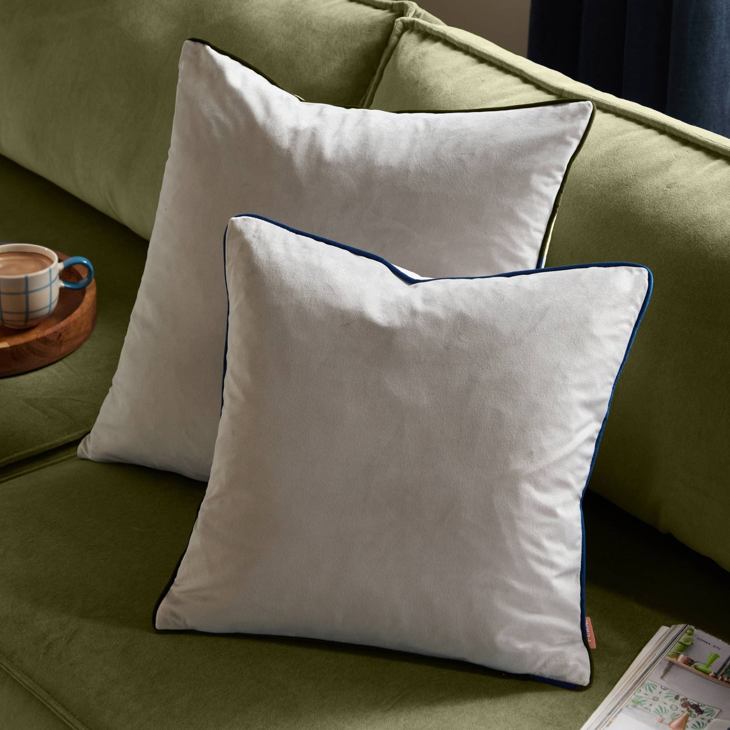 Silver / Navy Velvet Feel Cushion Cover: 55 x 55cm - Cobblestone Australia