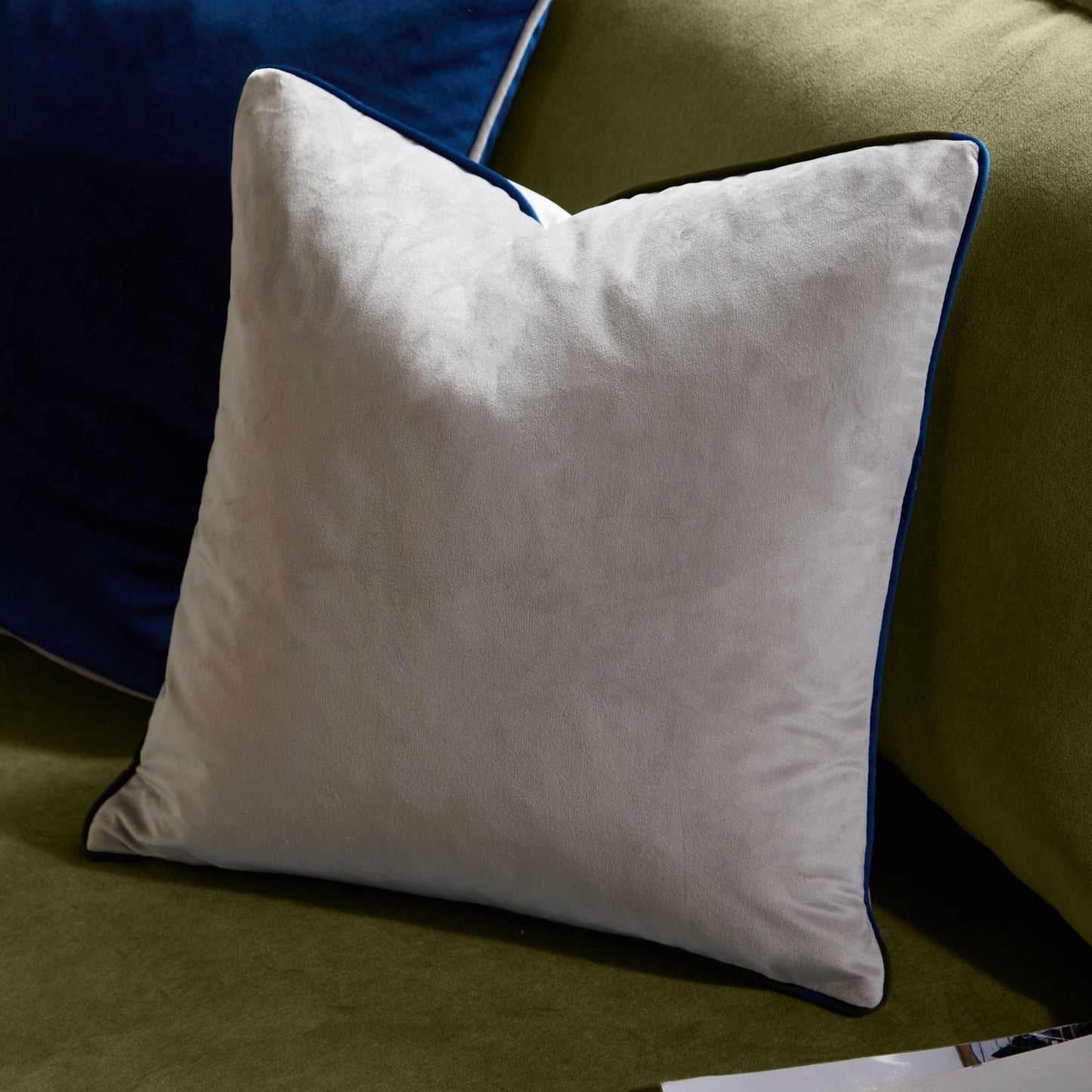 Silver / Navy Velvet Feel Cushion Cover: 55 x 55cm - Cobblestone Australia