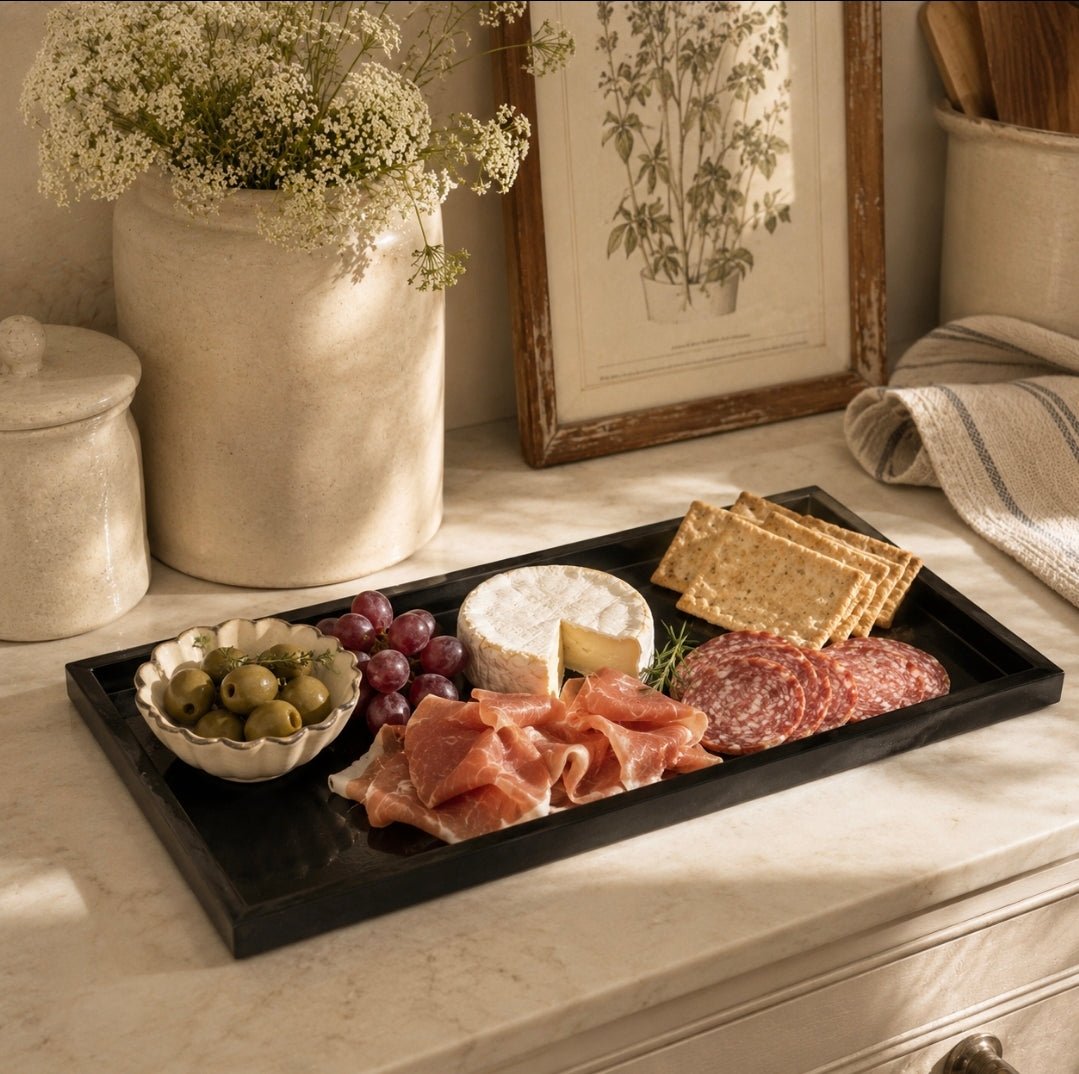 Smart Black Bamboo Timber Large Rectangle Handle Serving Tray 56cm - Cobblestone Australia