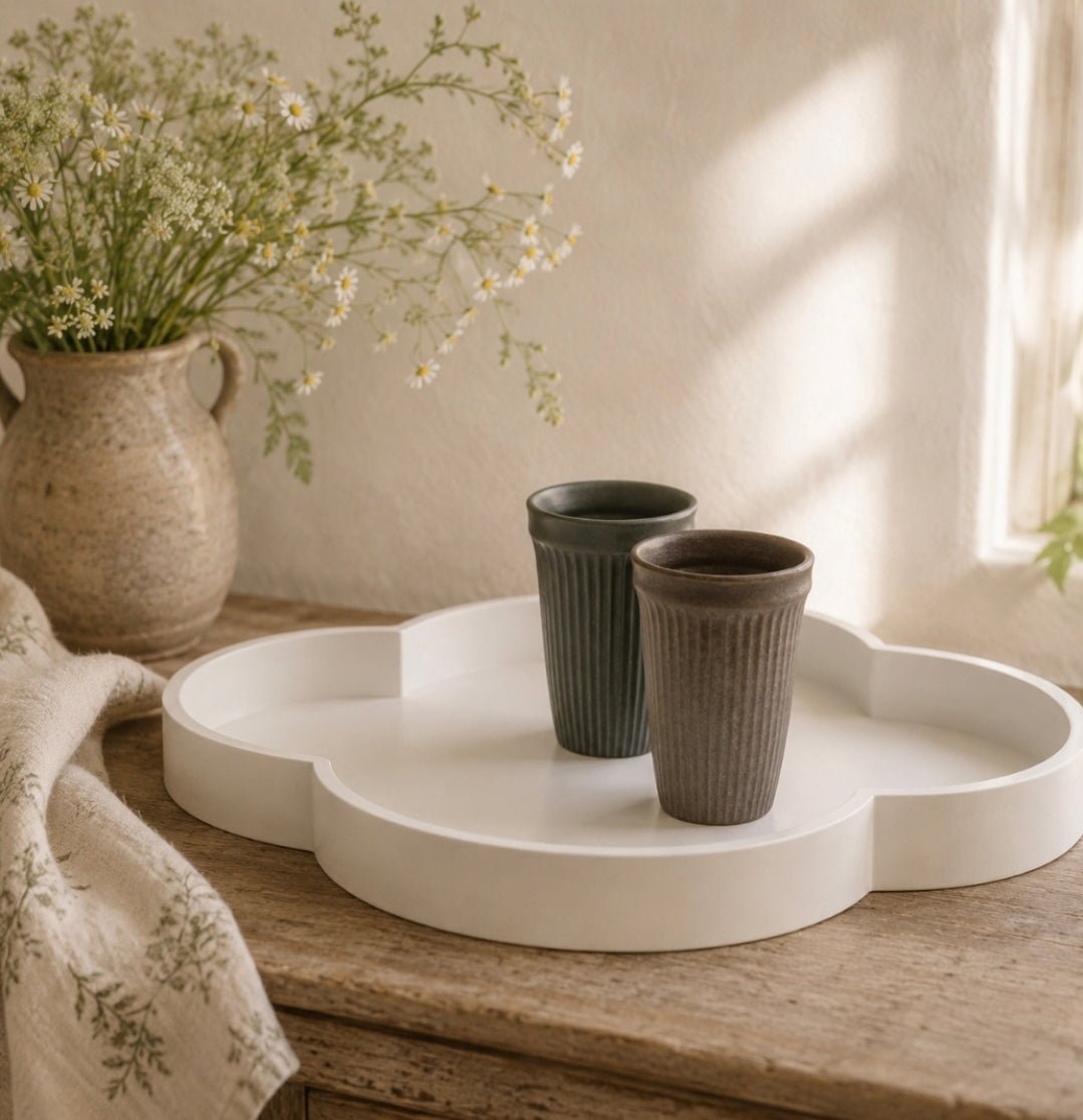 White Clover Timber Large Round Serving Tray 50cm - Cobblestone Australia