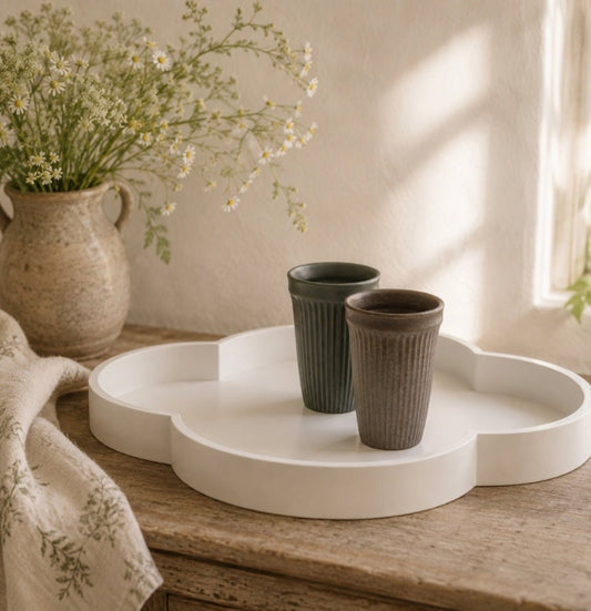 White Clover Timber Large Round Serving Tray 50cm - Cobblestone Australia