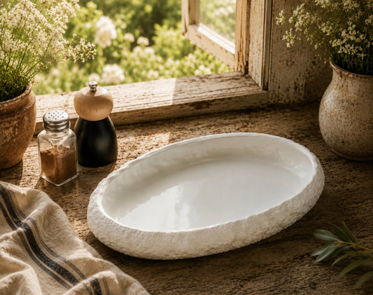White Coral Porcelain Oval Dish - Cobblestone Australia
